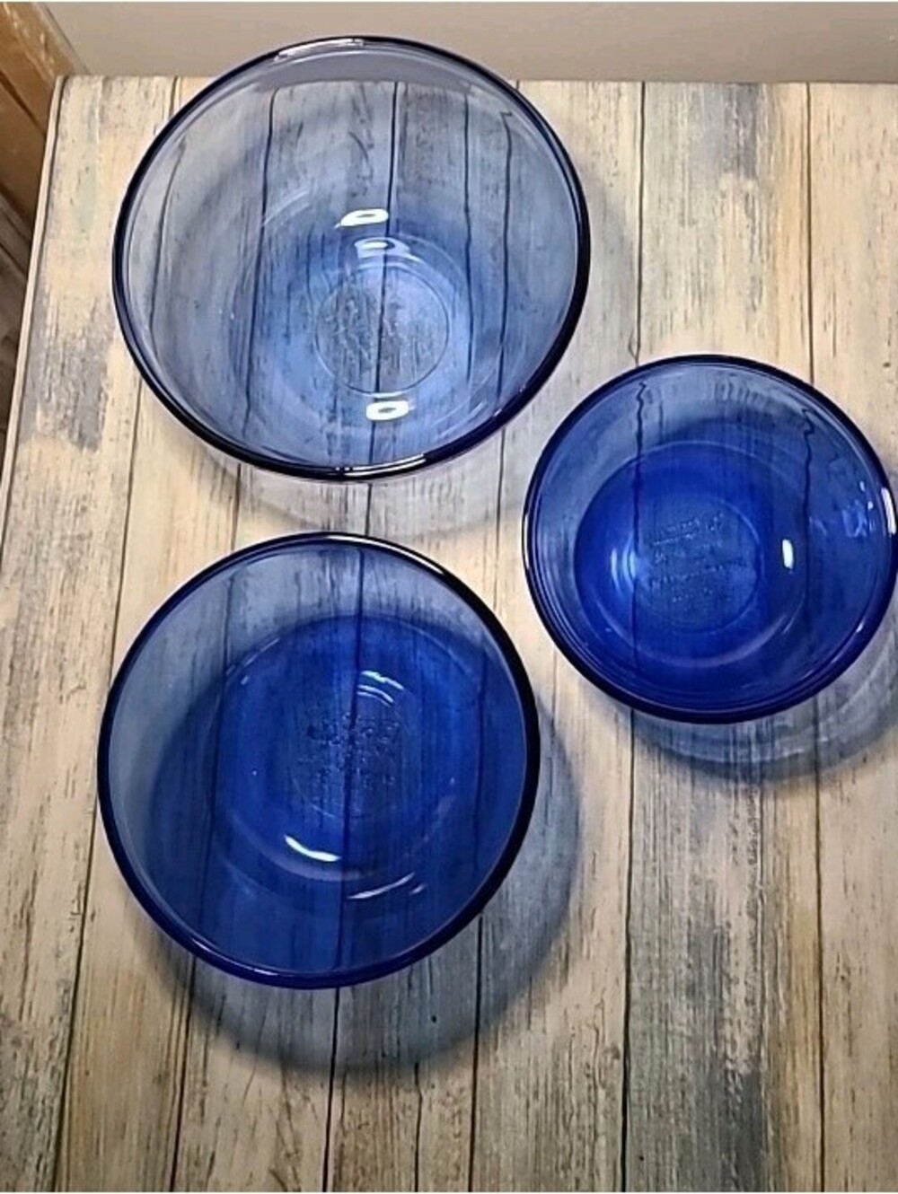 Anchor Hocking Cobalt Blue Glass Nesting Mixing Bowls (3) 2.5, 1.5, 1 Qt